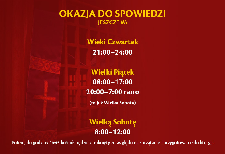 Okazja do spowiedzi jeszcze w Wielki Czwartek, Piątek i Sobotę