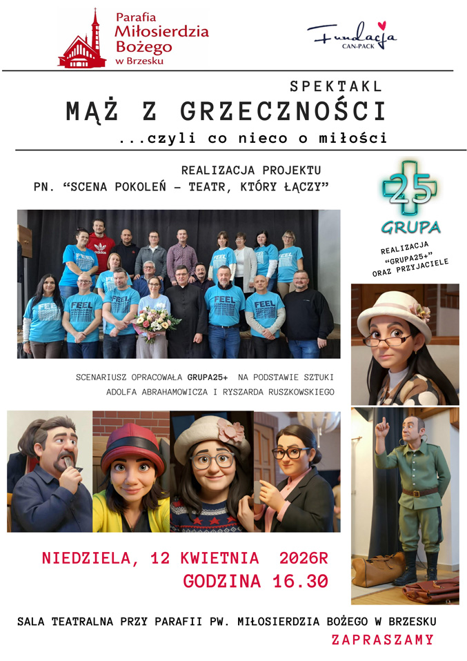 W niedzielę 12 kwietnia o godz. 16.30 zapraszamy na przedstawienie pt. Mąż z grzeczności, czyli co nieco o miłości.