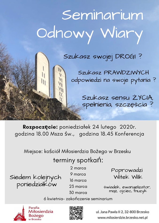 24 lutego w naszej parafii rozpoczyna się Seminarium Odnowy Wiary, które poprowadzi Witek Wilk z Rzeszowa.